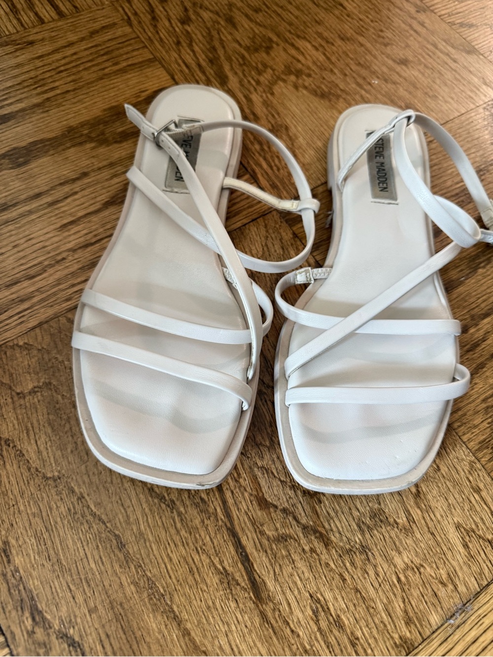 Steve Madden Off White Strappy Square-Toe Sandals
